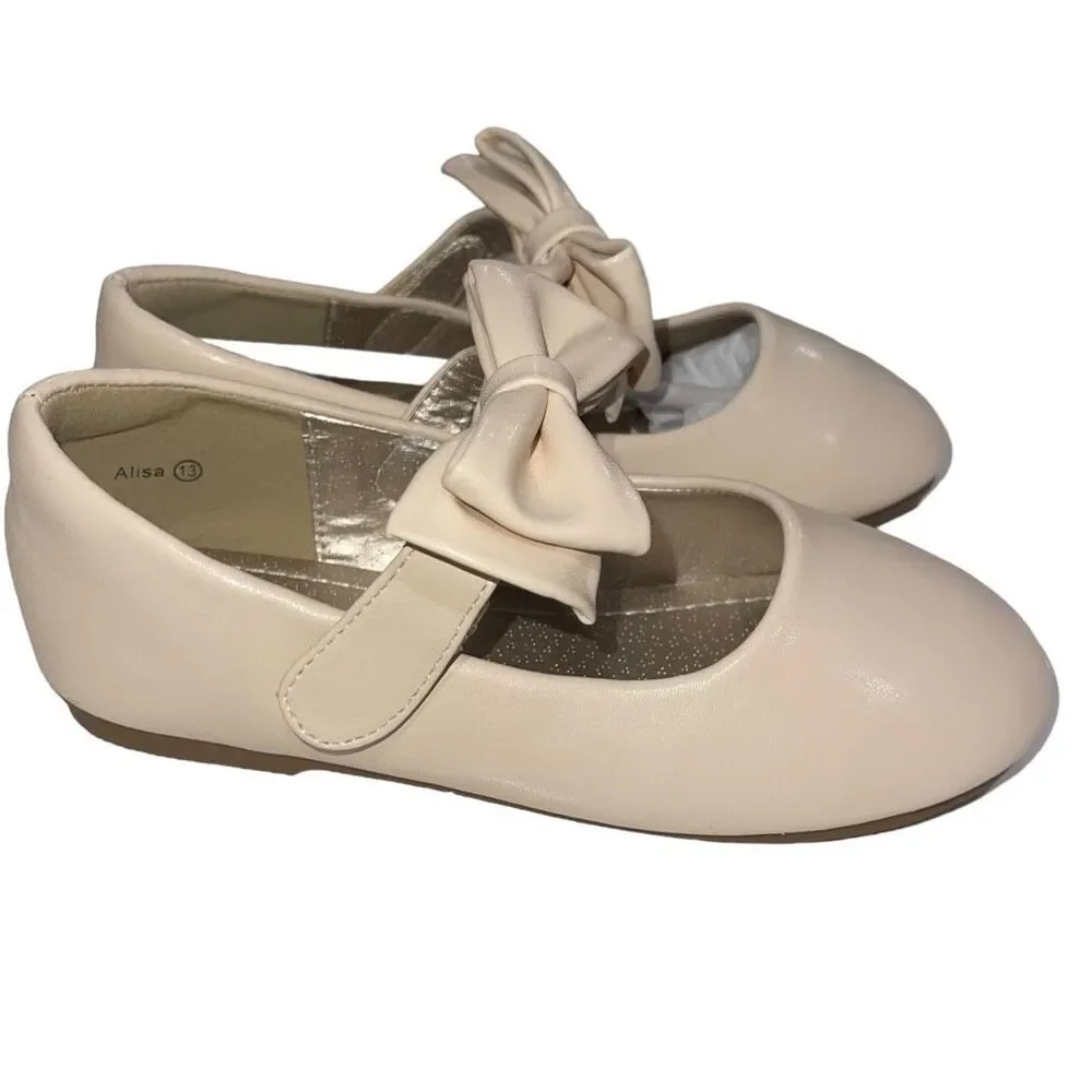 Hehainom Cream Colored Bow‎ Flats - Kids Size 13